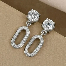 14K White Gold Plated Round Cut Simulated Diamond Gorgeous Drop Dangle Earring