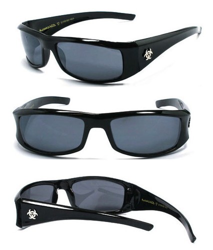 Retro BioHazard Mens Designer Lunettes de soleil UV Protect - Cadre noir BZ01 - Image 1 sur 1