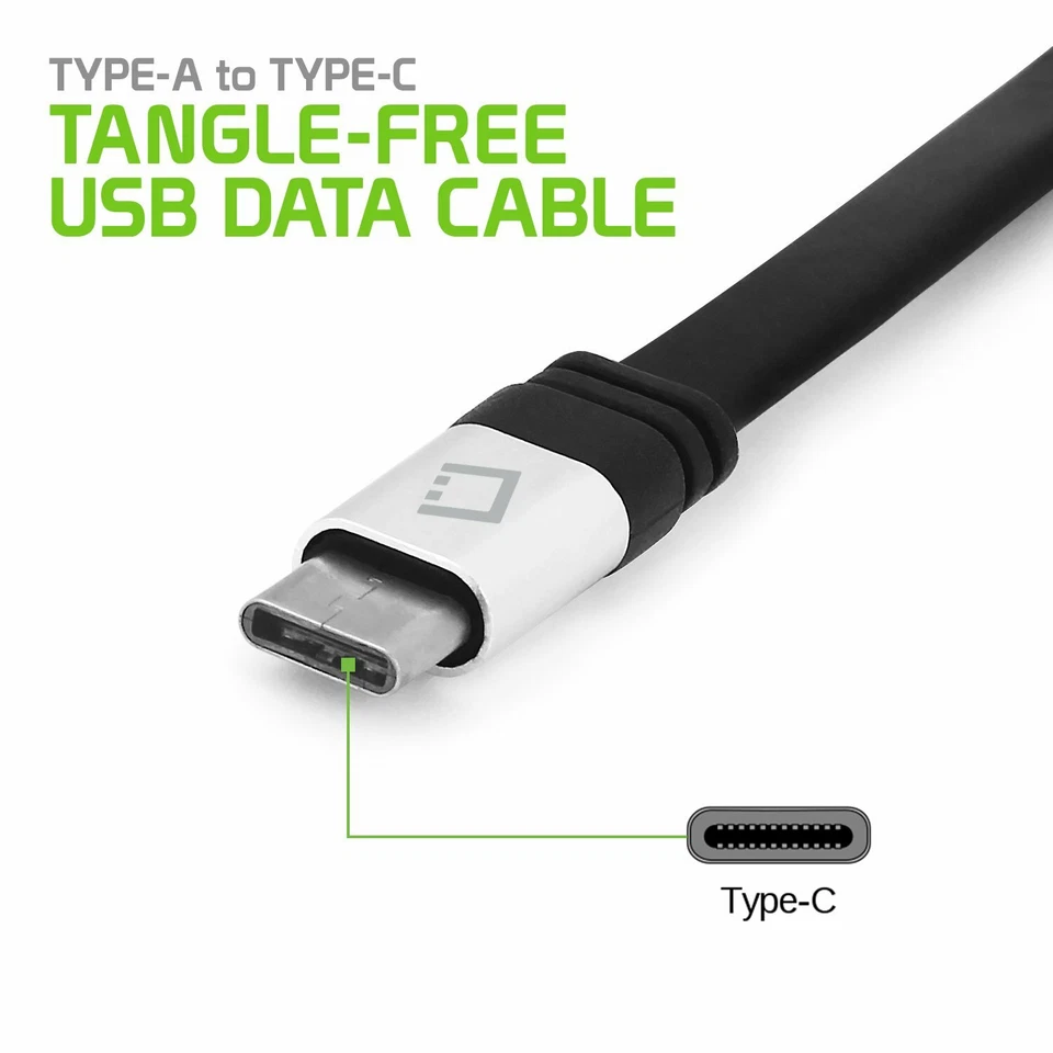 USB A to USB C Charging Data Sync Tangle Free Flat Cable iPhone 15 Galaxy S21 - Image 3 of 4