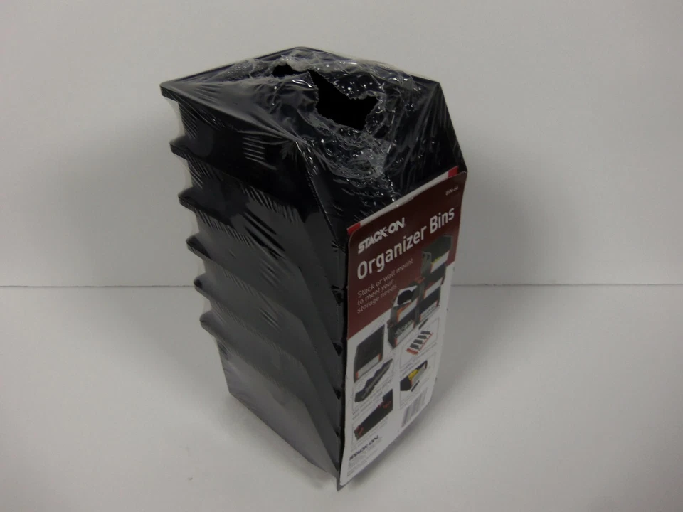 Stack-On Organizer Bin 6 Pack with Hanging Rail Black 4.25 x 5.25 x 3.25″ BIN-66 - Image 2 of 3