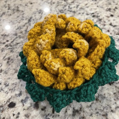 Handmade crochet sunflowers coaster in a basket