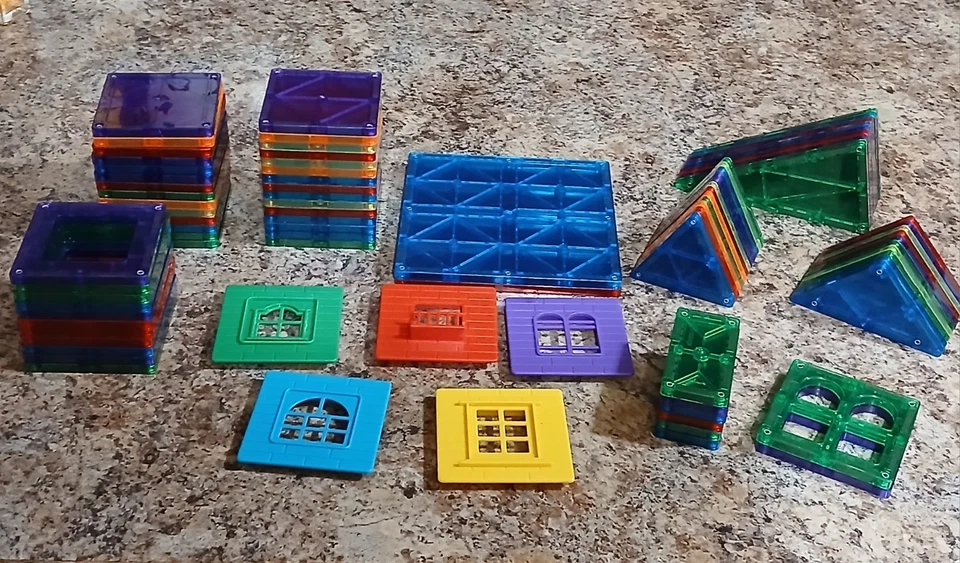 85 Pcs  PlayMags Magnetic Building Tile Blocks - Image 2 of 4
