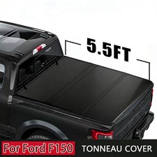 5.5ft Tonneau Cover Tri-fold For 2015-2025 Ford F-150 Pickup Truck Bed W Led