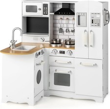 Corner Kids Kitchen Playset 11-in-1 Wooden Toy Kitchen Set W/ Realistic Washing