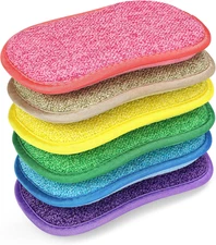 6 Pack Non-Scratch Microfiber Cleaning Sponges Dish Scrubber Scouring Pad