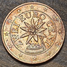 2014 Austria 2 Euro Cent Edelweiss Flower KM# 3083 Copper Plated Steel Coin B90