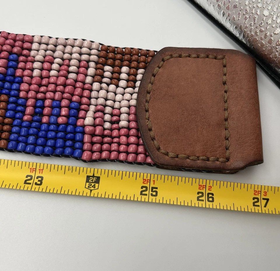 Cinturón elástico con cuentas fósiles con cuero genuino multicolor Y2K Foto 4 de 4