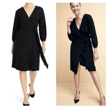 J Crew Classic Black Crepe 3/4 Sleeve Wrap Dress Size 4 Minimalist Capsule
