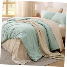 Size Comforter Set Sage Green, 7 Pieces Lightweight King 01 - Sage Green/Beige