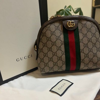 GUCCI Ophidia GG Supreme Canvas Web Small Dome Shoulder Crossbody Bag Beige Auth