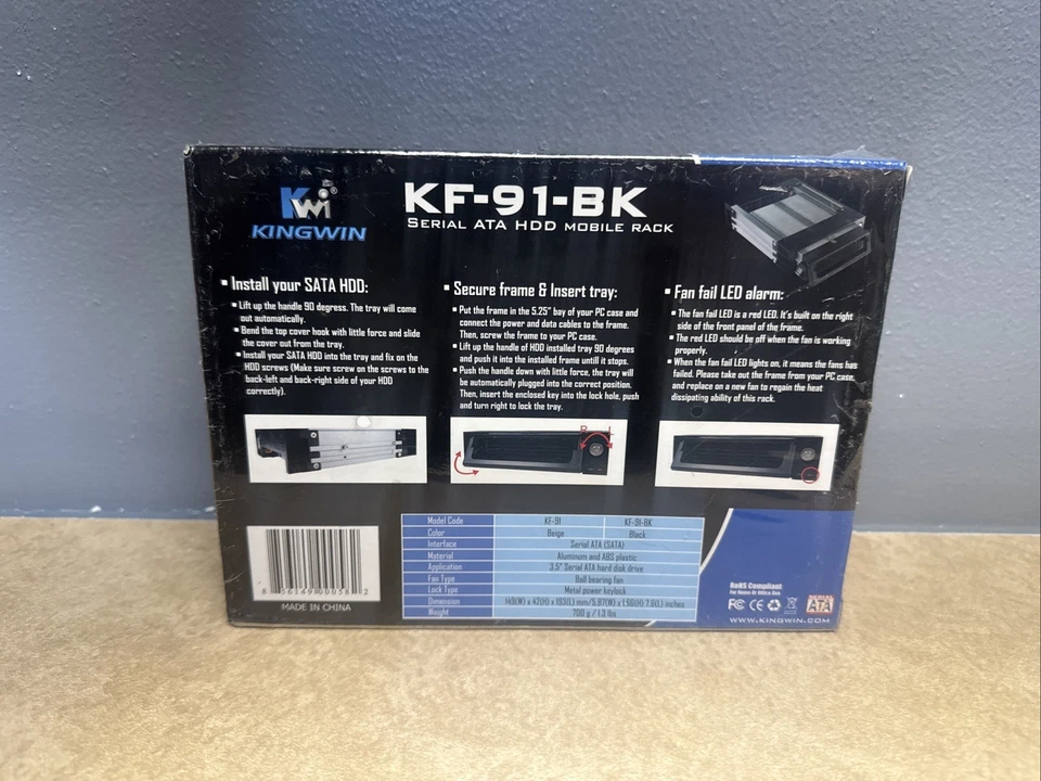 Kingwin KF-91-BK Aluminum Serial ATA Mobile Rack HDD Internal w/ Fan, Keys - Image 2 of 4