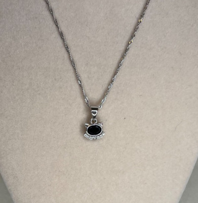 Black Spinel Rhodium Over Sterling Silver Cat Pendant With Chain 0.89ctw