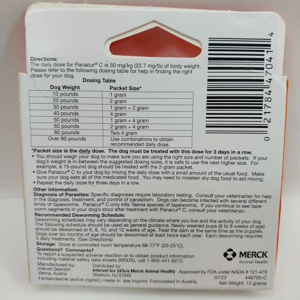 ( 7 PACK ) Panacur Canine 40lbs Dewormer Treatment. EXP :6/27 - Free Shipping - Image 3 of 4
