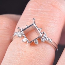 Lab Diamond Princess Cut 6&times;6mm Semi Mount Engagement Ring 10k Solid White Gold