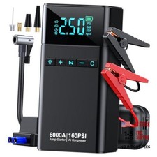 10-in-1 Portable Car Battery Jump Starter with Air Compressor, 6000A 160PSI