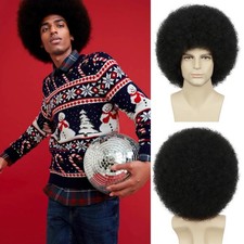 Men's Women's Black Afro Wig for 70s Disco Rocker Party Daily Adult