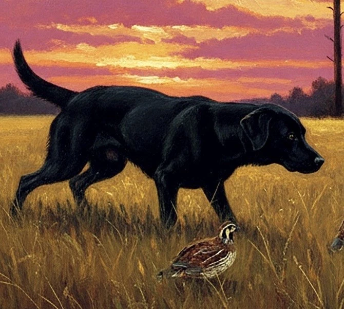 原版油画 24x16 黑色实验室鹌鹑日落南方体育艺术,签名 — 第 3/3 张图片