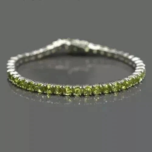 3MM Round Lab Created Peridot Women's Tennis Bracelet 14K White Gold Plated 7" - Image 4 of 4