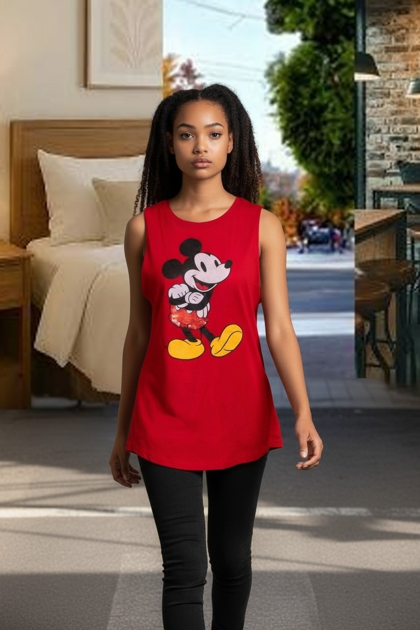 Disney Womens Red Mickey Mouse Tank Top M Comfy NWT Mickeys Sequined Pants