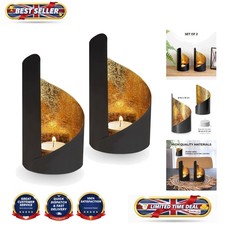 Exquisite Set of 2 Black Metal Lanterns with Gold Finish - Ideal Gift Idea