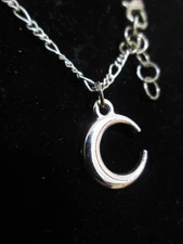 Minimalist Crescent Moon Pendant Necklace Adjustable Silver Figaro Chain