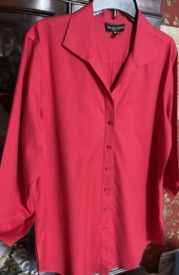 Foxcroft Womens 14 No Iron Stretch Shirt Fitted Red CrispCotton Button Up Blouse