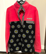 Simply Southern M Pink Black Floral Fleece Snap Mock Neck Pullover Pockets