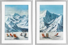 Lounging at Ski Lifts 2 Piece Gray Framed Print under Glass Set Design by Max Ma