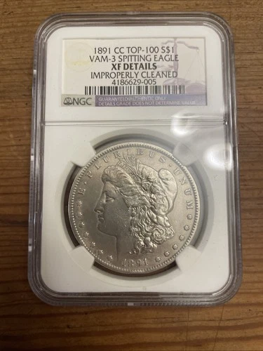 Morgan 1891 CC Top 100 S$1 VAM-3 Spitting Eagle Cleaned. NGC XF Details