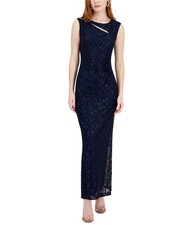 Connected Apparel Womens Lace Cutout Gown Dress, navy, 6