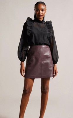 Ted Baker 'Valiat' A-line Leather Mini Skirt, UK Size 12