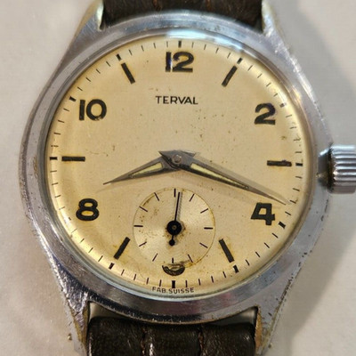 Vintage TERVAL Mechanic Militaire Antique Swiss AS1230 15J Revised Men's Watch