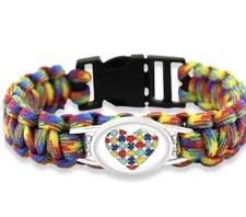 Autism Awareness Paracord Bracelet Heart Puzzle Pieces Rainbow Charm Arm Band