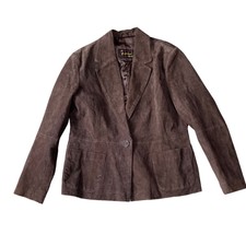 Great Coat Company Suede Leather Blazer Jacket Coat Size 14 Women Buttoned Brown