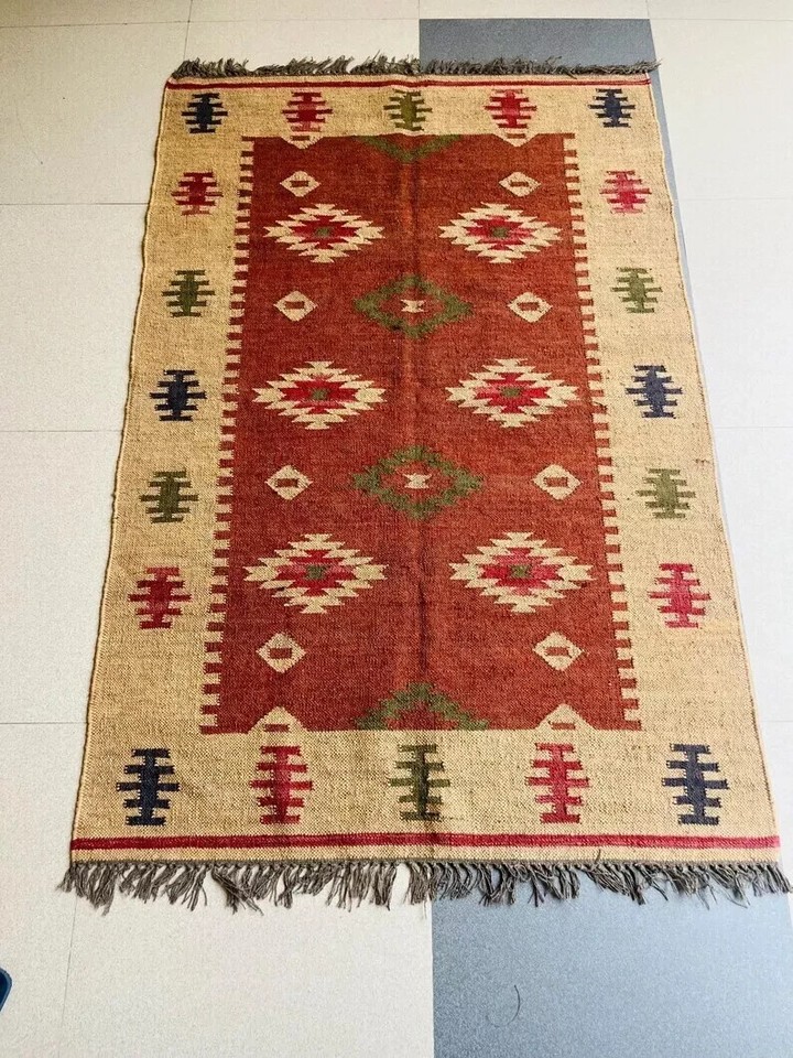 Navajo Rug Handmade Wool Jute Vintage Moroccan Rug Kilim Rug Aztec Rug ...
