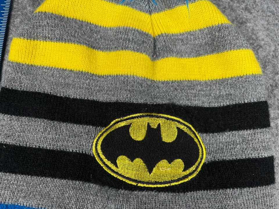 Batman Gorro Toque Juvenil 2T-5T Azul Gris Rayas Tejido Poliéster Orejeras Pom Foto 3 de 4