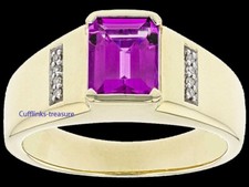 Natural Amethyst CZ Gemstones with 925 Sterling Silver Gold Plated Ring C9944