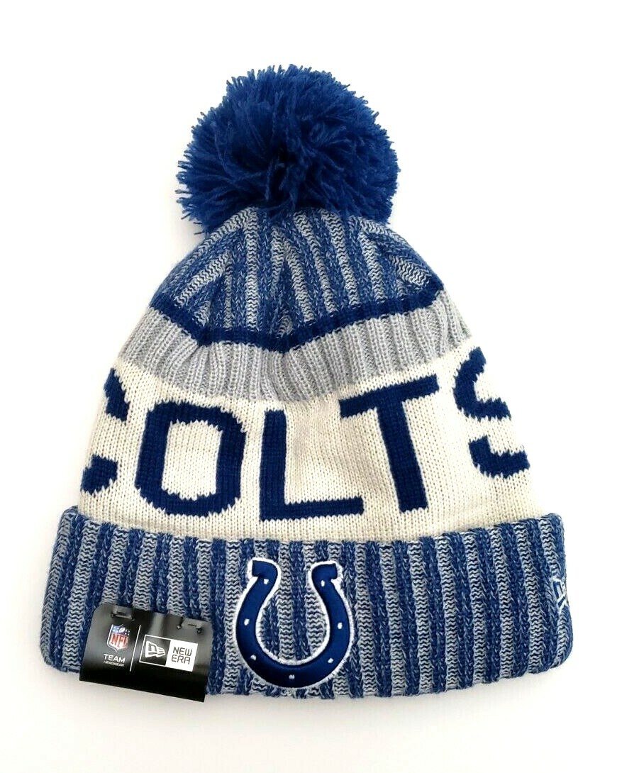 New Era Indianapolis Colts Winter Cuffed Pom Knit Skull Cap Blue White  OSFM
