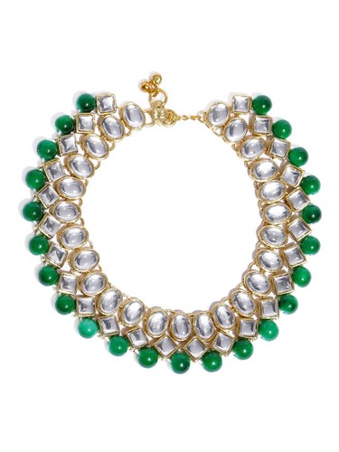 Bridal Indian Traditional Green Kundan Pearl Wedding Payal For Women (2 Anklets) - Picture 3 of 4
