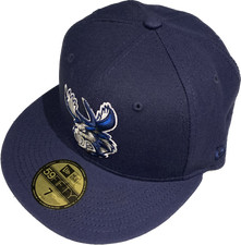 Men's Manitoba Moose Navy Custom Logo New Era 59fifty Fitted Hat Cap AHL Hockey