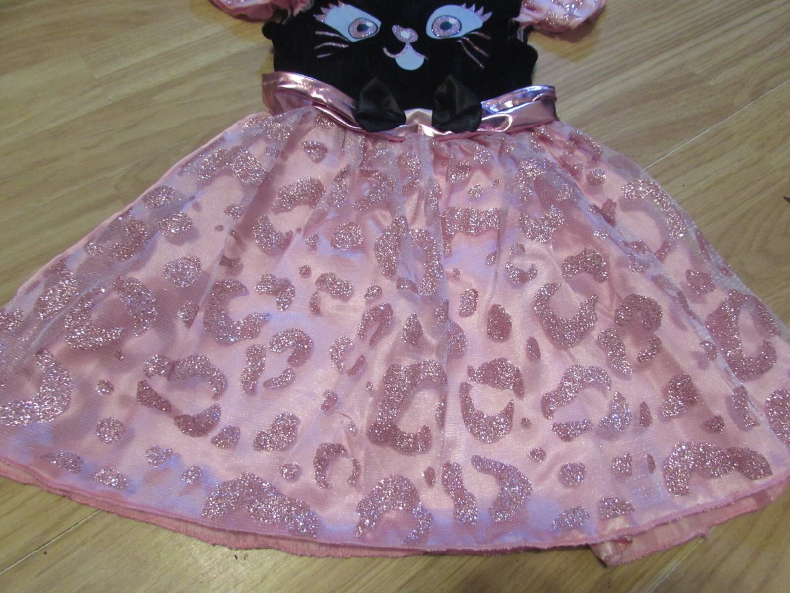 NOVELTY KID'S HALLOWEEN BLACK CAT THEMED BLACK & PINK GLITTERY DRESS 2/