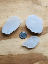 LOT OF 3 VERY LARGE WHITE SLAB PIECES Genuine Surf Tumbled Sea Beach Glass