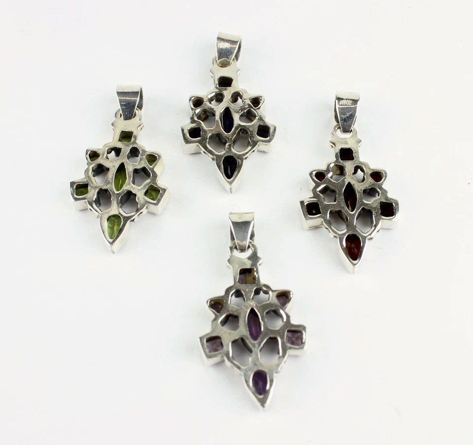 Colgante De Granate Amatista Peridoto Iolita 925 Plata Facetada Piedras L 47MM - Imagen 2 de 2
