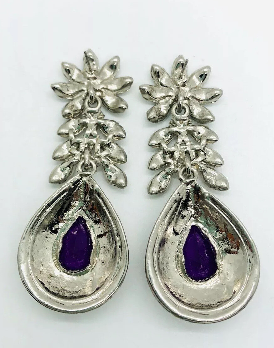 Long Amethyst Rhinestone Drop Dangle Earrings 3 I… - image 6