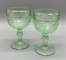 Set of 2 Indiana Tiara Sandwich Glass Chantilly Green 4.25" Tall Floral Goblets