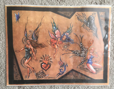 Tattoo Studio Shop Flash Single By Mauro Cesar Fairies Rose Heart 11''X14'' Print