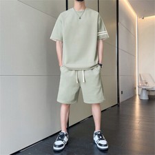 Mens Tracksuit 2-Piece Set Short Sleeve T Shirt Shorts Sweatsuit Outfit Set