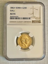 Serbia 1882 V 20 Dinara Gold NGC AU55 SKU# 4998