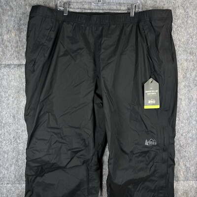 REI Rainier Full Zip Rain Pants Mens 3XL XXXL Black Drawstring NWT $99 Gorpcore
