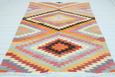 Anatolia Classic Rug, Handmade Large Floor Carpet Multicolor Wool Kilim 79''x97''